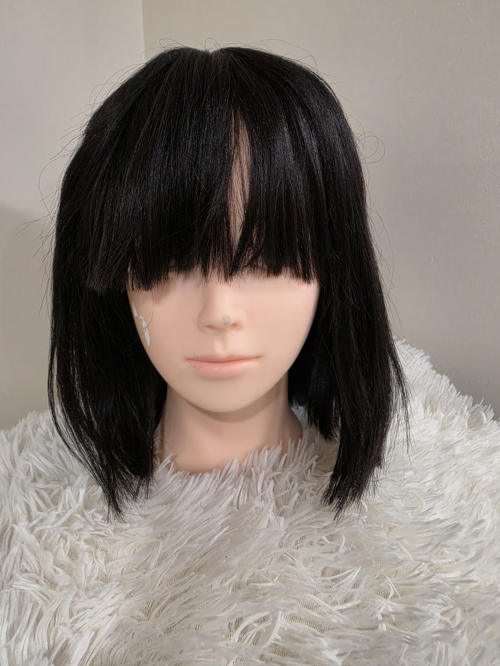 Human Hair Wig. Yaki Black Straight Blunt Bangs Women's Wig - Unbranded